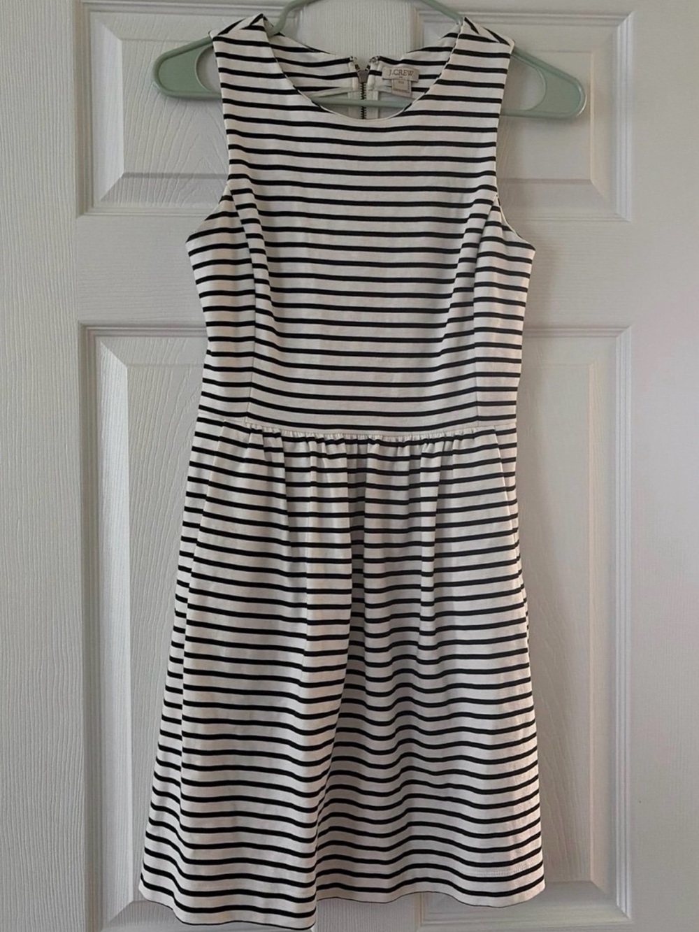 J. Crew Sleeveless Black and White Striped Fit & Flare Dress